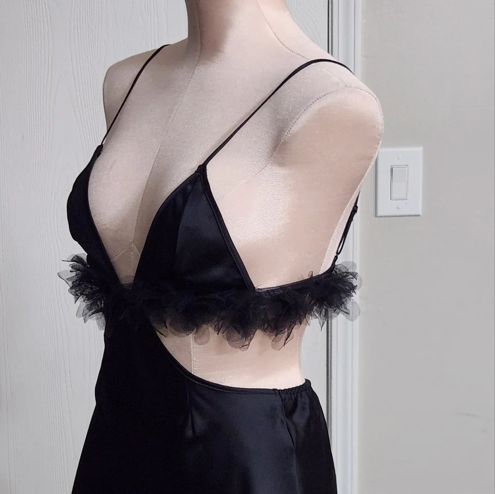 New!For Love And Lemons Satin Cutout Tulle‎ Trim Slip Dress
